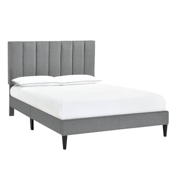 HMidea Vertically Gray Channeled Full Upholstered Platform Bed