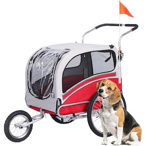 Red Pet Bicycle Trailer and Jogger Travel Carrier Suitable for Small and Medium Dogs Folding Storage