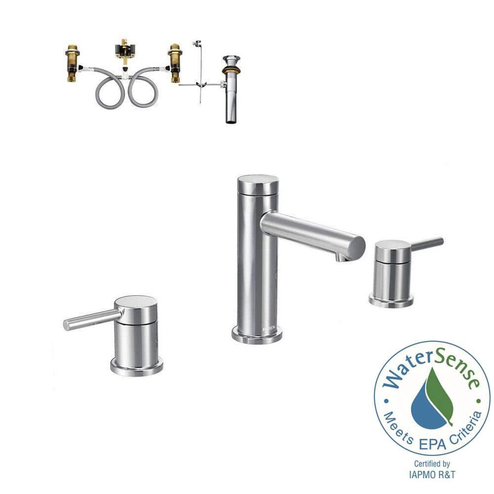 Polished Chrome High Arc Widespread Bathroom Faucet with Drain Assembly