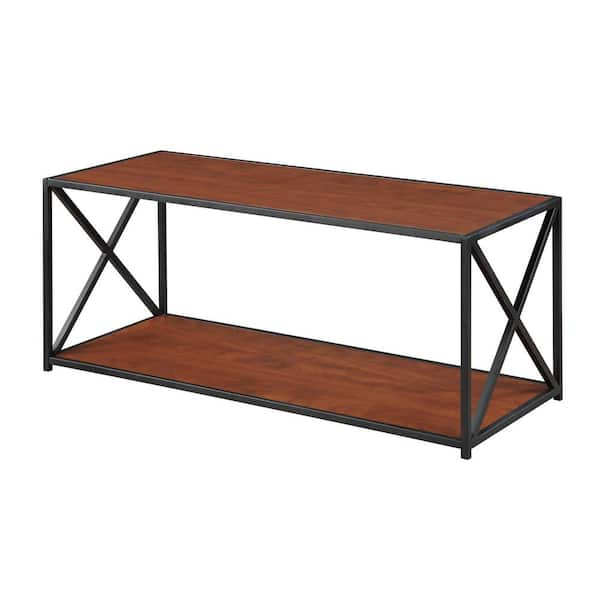 Convenience Concepts Tucson 42 in. Black/Cherry Large Rectangle Wood Coffee Table with Shelf