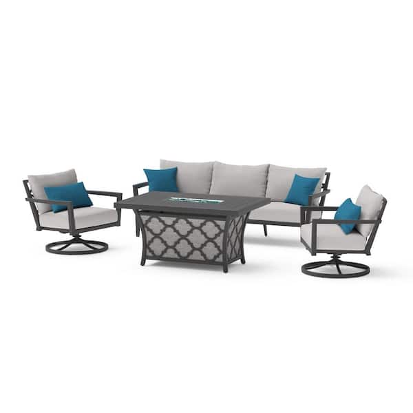 RST BRANDS Venetia 4-Piece Aluminum Patio Fire Seating Set with Sunbrella Gray Cushions