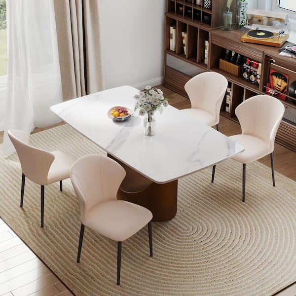 Set of 4 Modern Comfortable Upholstered Artificial Leather Dining Chair for Kitchen Dining Room, White