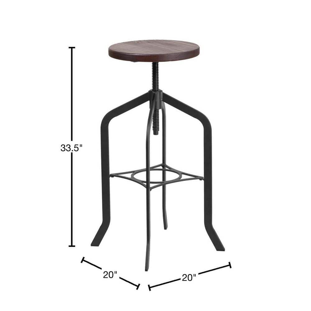 Rustic Industrial Adjustable Swivel Black Metal and Wood Barstool