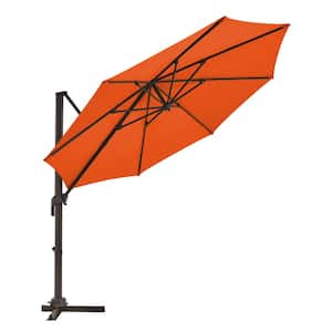 9 ft. Round 360-Degree rotation Cantilever Patio Umbrella in Orange