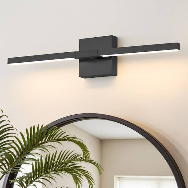 Modern 23.6 in. 2-Light Black LED Vanity Light Bar with 360° Rotation 24W Bathroom Vanity Light
