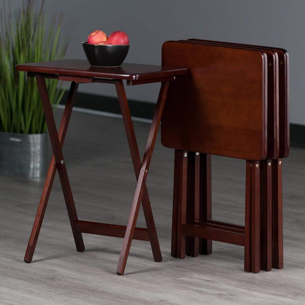 Walnut Foldable Snack Tables Set of 4