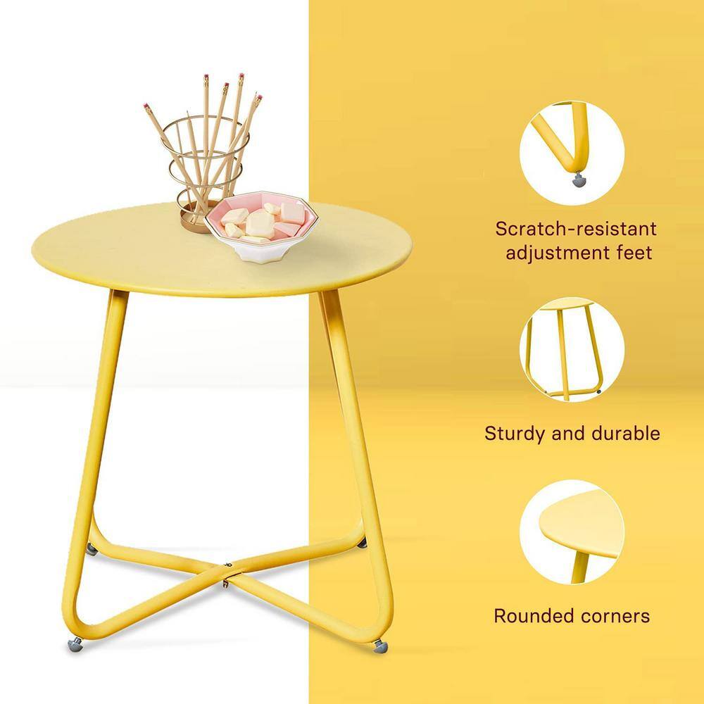 Yellow Round Metal Outdoor End Table with Adjustable Feet
