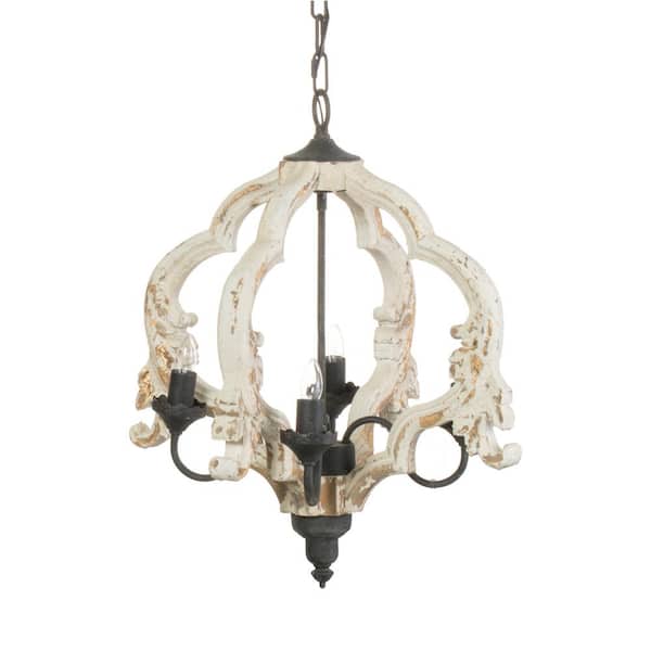 cenadinz 60-Watt 4-Light White Wood Chandelier Hanging Light Fixture for Dining Living Room No Blub E12