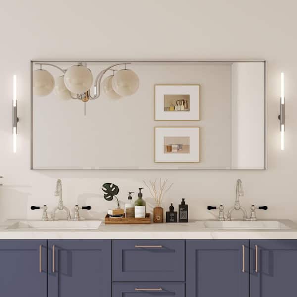 60 in. H x 28 in. W Rectangular Aluminum Framed Wall Bathroom Vanity Mirror in Brushed Nickel