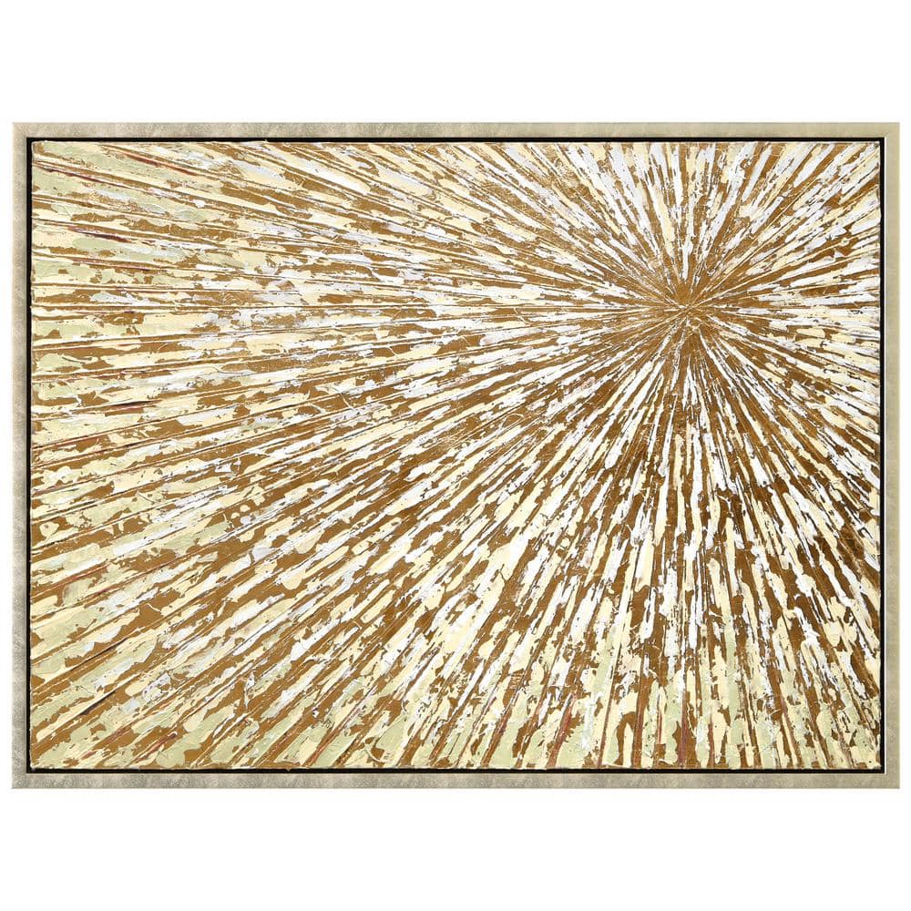 Radiant Burst Metallic Hand Painted Canvas Wall Art in Champagne Gold Frame