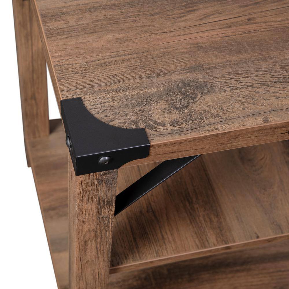 Rustic Oak and Metal 3-Tier Square End Table