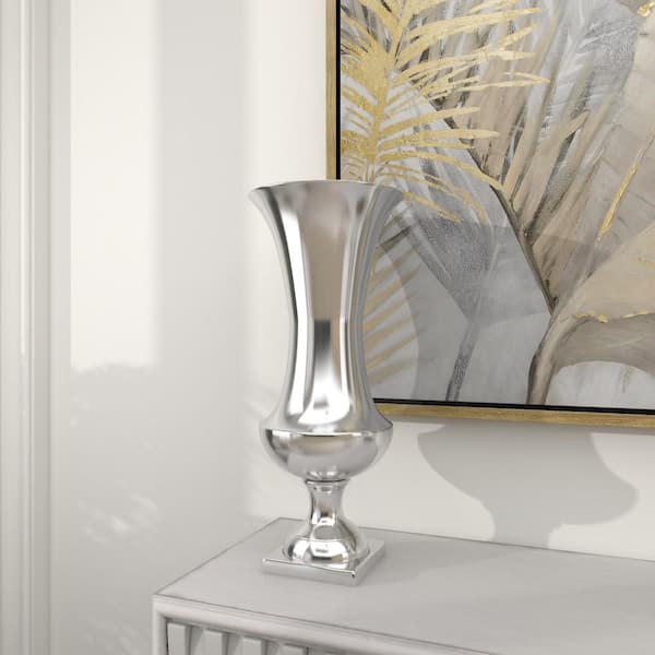 Litton Lane 21 in. Silver Aluminum Metal Decorative Vase