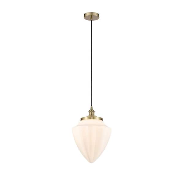 Bullet 100-Watt 1-Light Antique Brass Standard Mini Pendant Light with Painted Glass Shade, No Bulbs Included