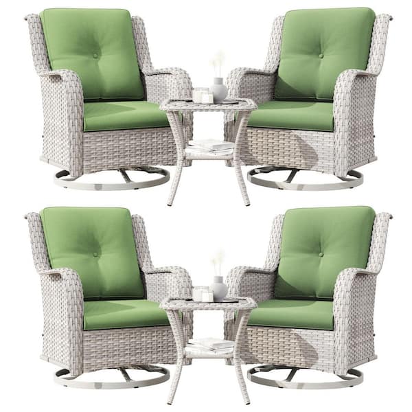 MeetLeisure Gray 6-Piece Rattan Wicker Patio Conversation Set with Green Cushions Garden Lawn