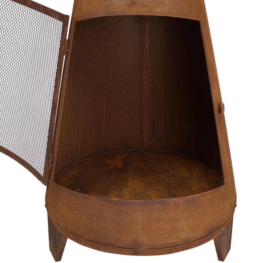 Rustic 70-Inch Brown Steel Wood-Burning Chiminea with Mesh Screen