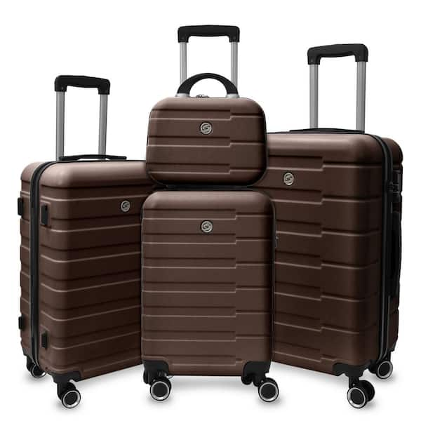 INNOBULE 4 Piece Hard Shell Brown Luggage Set with Spinner Wheels 12 20 24 28 in. SL16222 The Home Depot