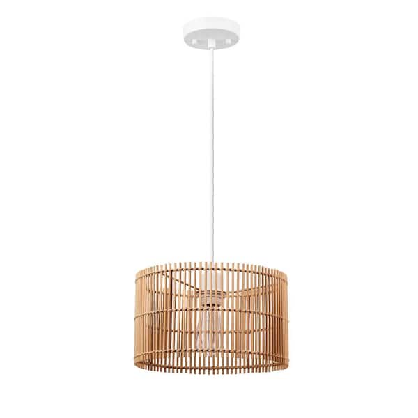 Globe Electric 1-Light White Shaded Pendant Lighting with Natural Bamboo Shade