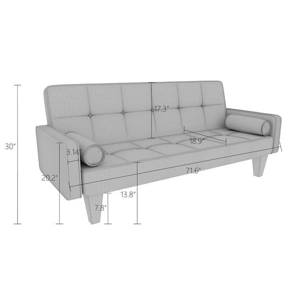 Homfa Convertible Futon Sofa Bed, 66.3'' Upholstered Removable  Armrests,Gray Finish