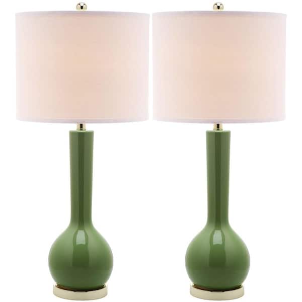 1 Light 26 inch Tall Dark Green Ceramic Table Lamp Accented in Antique Gold  with Round Drum Hardback White Linen Shade and Metal Base - 253014