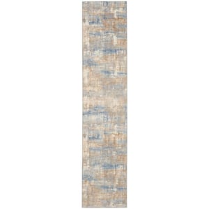 Rush Blue/Beige 2 ft. x 10 ft. Abstract Contemporary Runner Area Rug