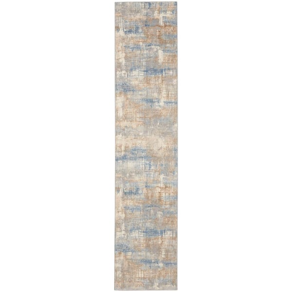 CALVIN KLEIN Rush Blue/Beige 2 ft. x 10 ft. Abstract Contemporary Runner Area Rug
