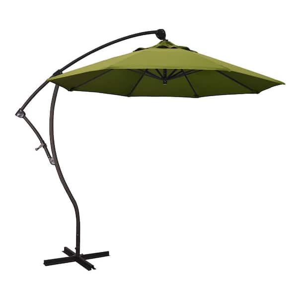 9 ft. Bronze Aluminum Cantilever Patio Umbrella with Crank Open 360 Rotation in Kiwi Olefin