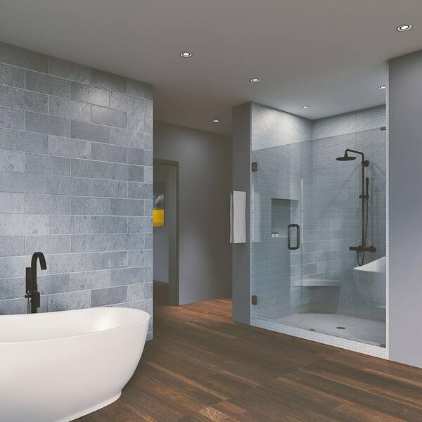 Unbranded 37 in. x 76 in. Frameless Hinged Reversible Shower Door and Panel in Matte Black