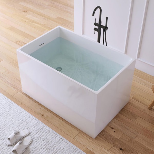 43 in. x 27.5 in. Small Acrylic Flatbottom Freestanding Soaking Bathtub in White