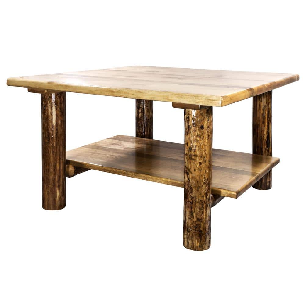 Montana 32" Pine Wood Square Cocktail Table with Shelf