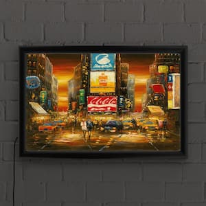"Time Square" by Masters Fine Art Framed with LED Light Cityscape Wall Art 16 in. x 24 in.