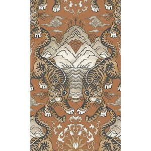 Burnt Orange Tiger Inspired Print Non-Woven Paper Paste the Wall Textured Wallpaper 57 sq. ft.
