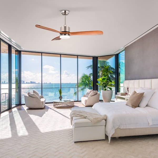 52 in. Indoor Brown Reversible Ceiling Fan with LED Light and Adjustable Temperature