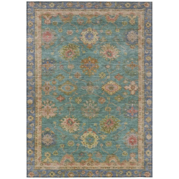 Chantille Machine Washable Indoor/Outdoor Abstract ACN2045 Teal 9 ft. x 12 ft. Area Rug