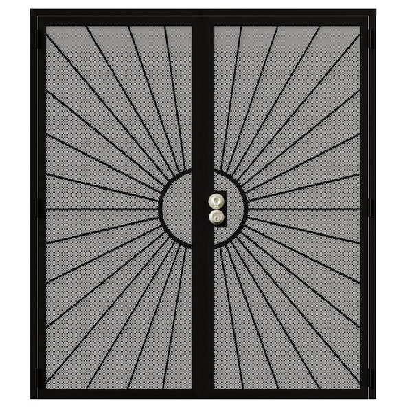 72 in. x 80 in. Universal/Reversible Hinging Black Surface Mount Steel Security Door with Perforated Metal Screen (Lock)