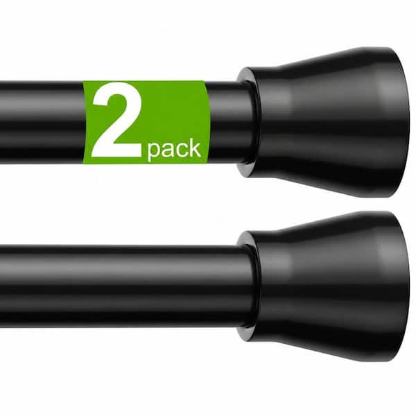 Black 2-Pack No-Drill Spring Tension Curtain Rods High-Carbon Steel Adjustable 30 to 63 in. Anti-Slip in