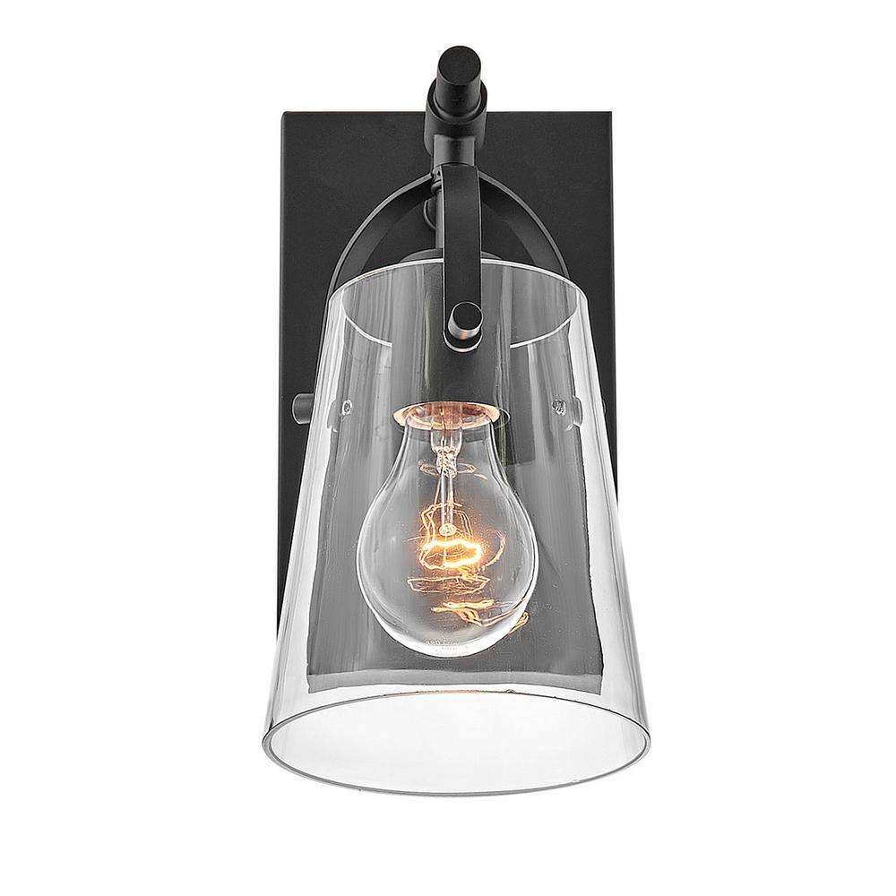 Foster Black Clear Glass 1-Light Dimmable Vanity Fixture