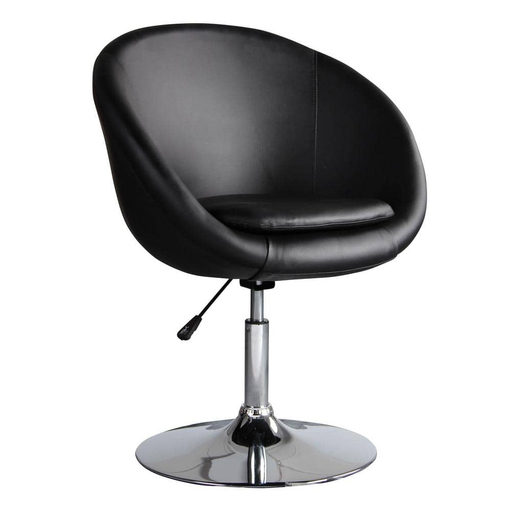Black Faux Leather Swivel Chair with Chrome Base