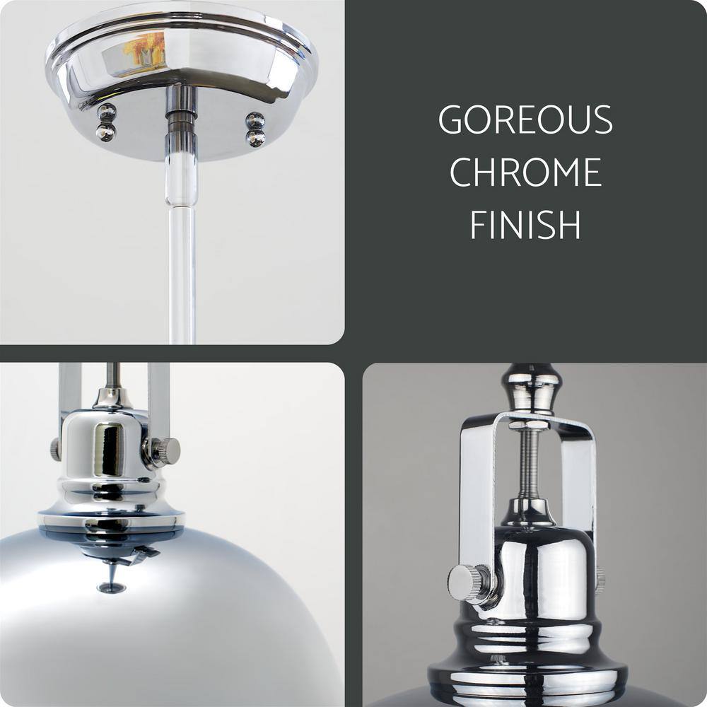 Elegant Chrome Dome Pendant Light with Adjustable Height and Swivel Joint
