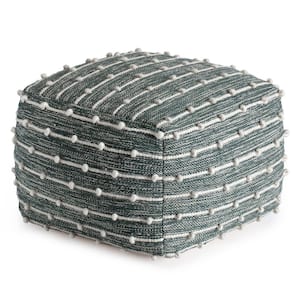 Cedar 22 in.  x 22 in.  x 16 in. Green and Ivory Pouf