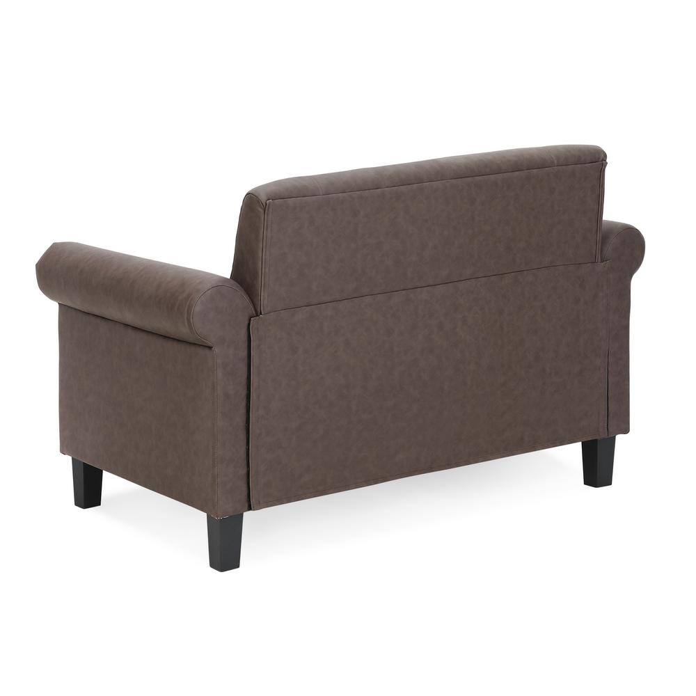 Bastia Brown Faux Leather Tufted Loveseat with Nailhead Trim