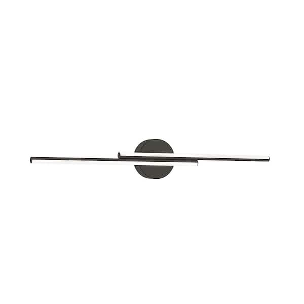 Ella 30 in. 2-Light Black, Frosted LED Vanity Light Bar with White Acrylic Shade