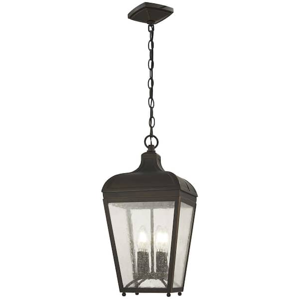 Minka Lavery Marquee Oil Rubbed Bronze Outdoor 4-Light Hanging Light with Gold Highlights