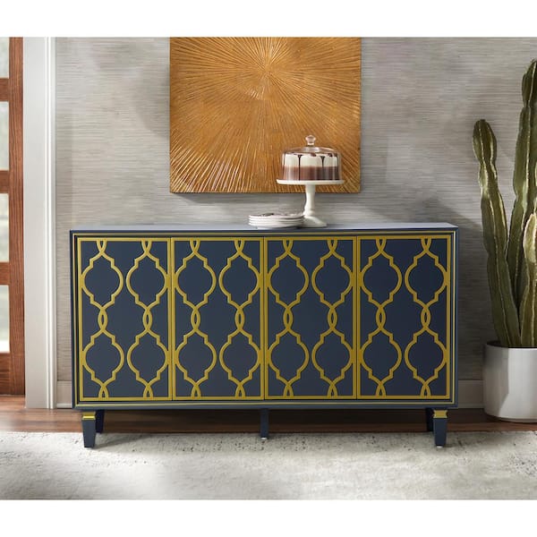 JAYDEN CREATION Beatrice Navy 61 in. Wide Sideboard with Solid