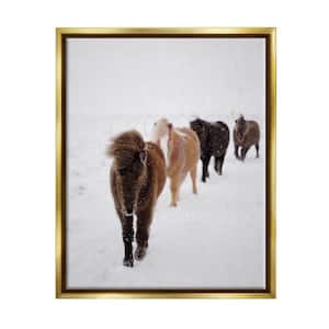 Winter Horses Walking White Field Snowy Weather by Amy Brinkman Floater Frame Animal Wall Art Print 21 in. x 17 in.