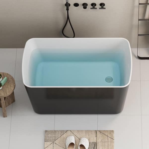49 in. x 28 Freestanding Acrylic Soaking Bathtub with Chrome Overflow & Quick Drain System in Glossy Black
