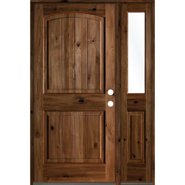 Krosswood Doors 50 in. x 80 in. Rustic Knotty Alder Left-Hand/Inswing Clear Glass Provincial Stain Wood Prehung Front Door with RHSL