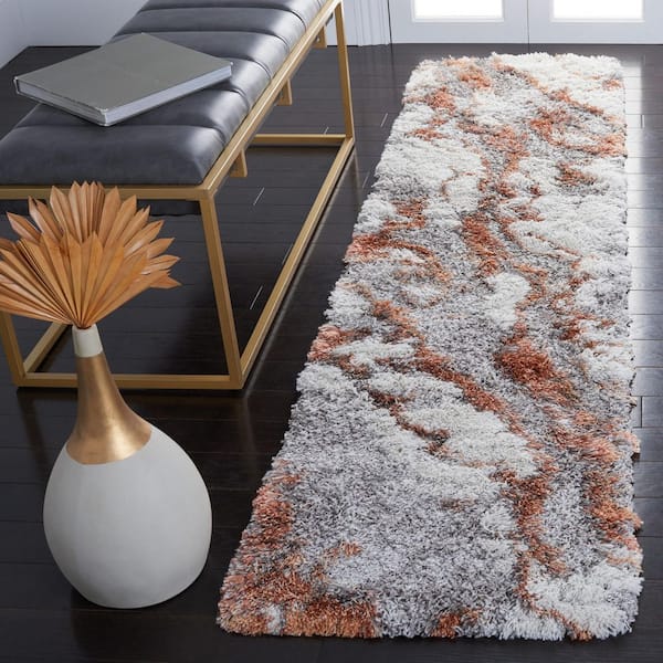 Horizon Shag 2 ft. x 19 ft. Gray/Rust Abstract Marble Runner Rug