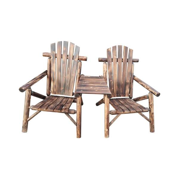 Miscool Charlottetown Natural Solid Wood Color Outdoor Loveseat Chaise Lounge with Tray-Table