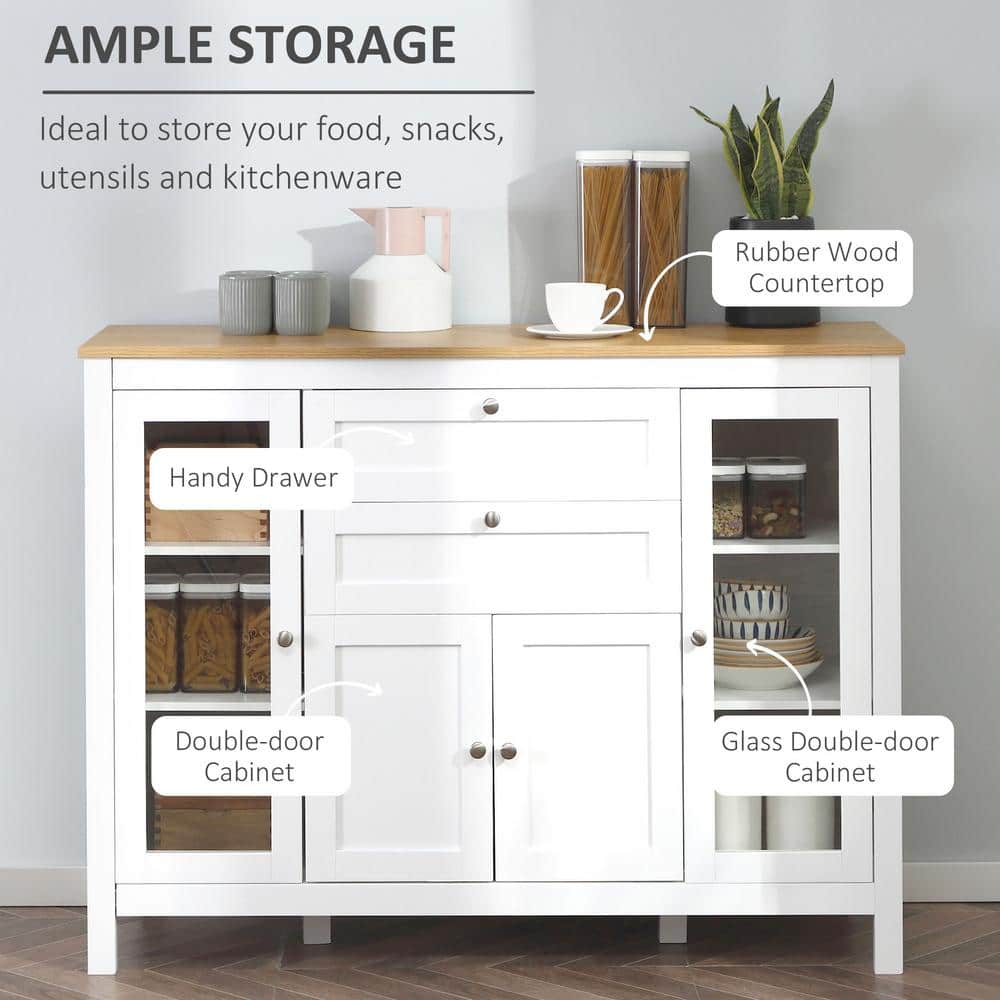 White Rubber Wood Top Sideboard with Glass Doors