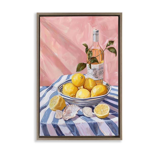 Stupell Industries Summer Fruit & Wine by LSR Design Studio Brown Floater Frame Food Graphic Art Print 25 in. x 17 in.